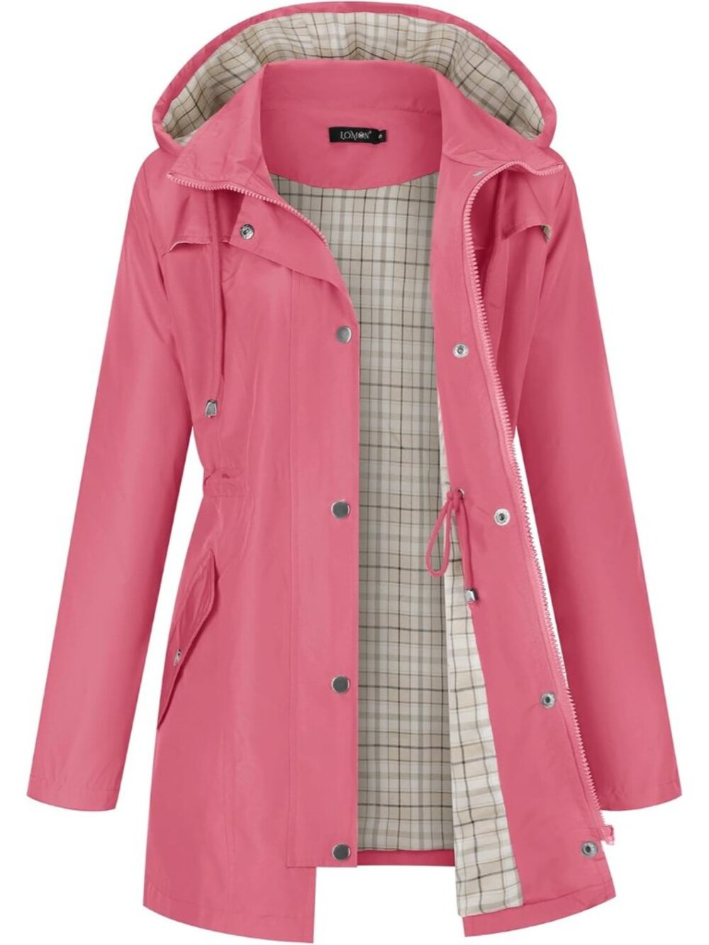 Women's Hot Pink Hooded Lined Waterproof Hiking Windbreaker Trench Rain Coat